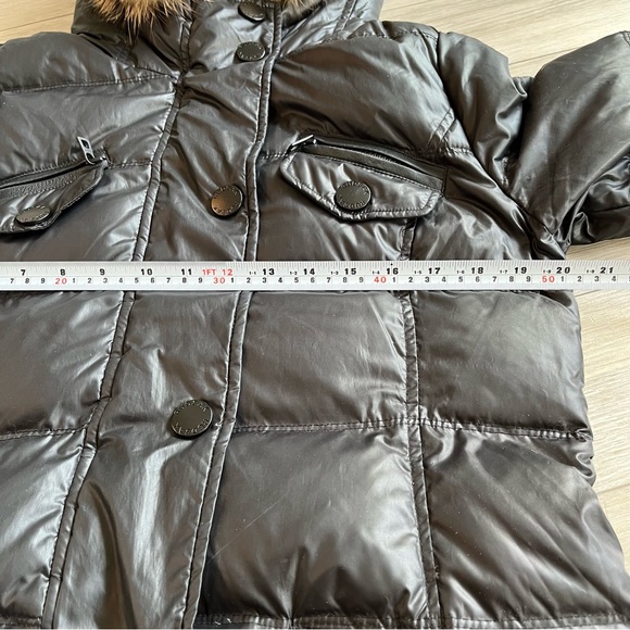 RUDSAK Mid Length Black Puffer Winter Coat Fur Hood Leather Trim - Picture 12 of 14